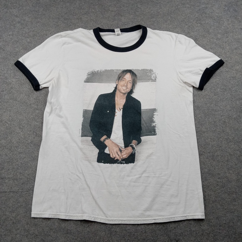 Keith Urban Shirt Mens Medium White Ripcord World Tour 2016‎ Ringer Tee Anvil